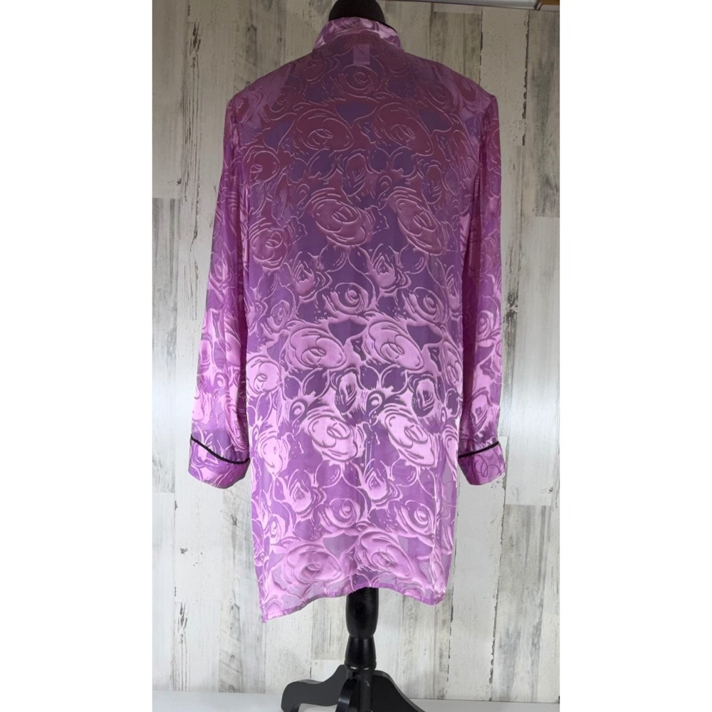 Bob Mackie Wearable Art Large Purple Silk Blend Floral Burnout Sheer Tunic - Picture 8 of 10